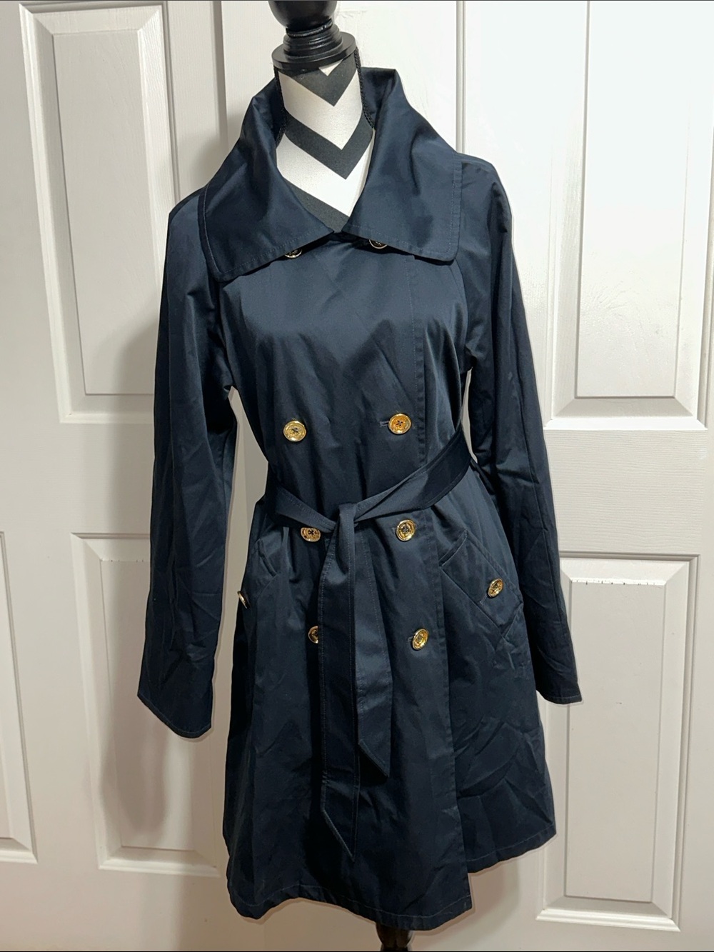 Lilly Pulitzer Navy Double-Breasted Trench Coat with Gold Buttons